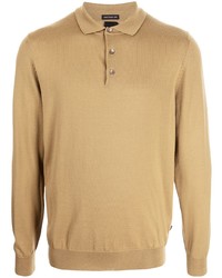 Мужской светло-коричневый шерстяной свитер с воротником поло от BOSS