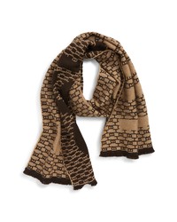 Светло-коричневый шерстяной шарф с принтом