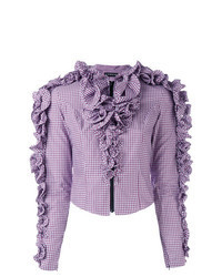 Светло-фиолетовая блузка с длинным рукавом с рюшами