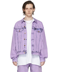 Светло-фиолетовая вареная джинсовая куртка