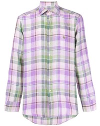 Мужская светло-фиолетовая льняная рубашка с длинным рукавом в шотландскую клетку от Etro