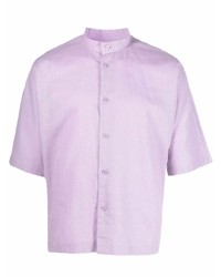 Мужская светло-фиолетовая льняная рубашка с коротким рукавом от Homme Plissé Issey Miyake