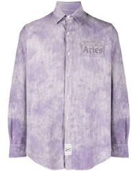 Мужская светло-фиолетовая рубашка с длинным рукавом в вертикальную полоску от Aries