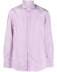 Мужская светло-фиолетовая рубашка с длинным рукавом в вертикальную полоску от Brunello Cucinelli