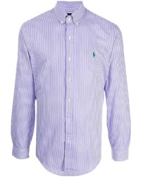 Мужская светло-фиолетовая рубашка с длинным рукавом в вертикальную полоску от Polo Ralph Lauren