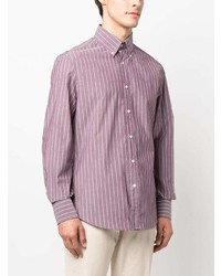 Мужская светло-фиолетовая рубашка с длинным рукавом в вертикальную полоску от Brunello Cucinelli