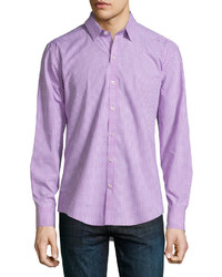 Светло-фиолетовая рубашка с длинным рукавом в мелкую клетку