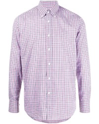 Мужская светло-фиолетовая рубашка с длинным рукавом в мелкую клетку от Canali