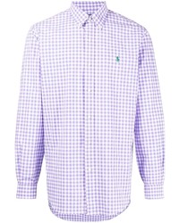 Мужская светло-фиолетовая рубашка с длинным рукавом в мелкую клетку от Polo Ralph Lauren