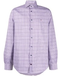 Мужская светло-фиолетовая рубашка с длинным рукавом в шотландскую клетку от Tommy Hilfiger