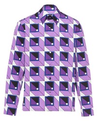 Мужская светло-фиолетовая рубашка с длинным рукавом с геометрическим рисунком от Prada