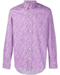 Мужская светло-фиолетовая рубашка с длинным рукавом с принтом от Canali