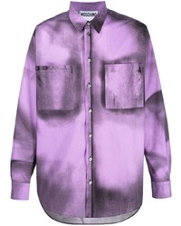 Мужская светло-фиолетовая рубашка с длинным рукавом с принтом от Moschino