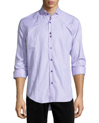Светло-фиолетовая рубашка с длинным рукавом с узором "гусиные лапки"