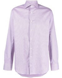 Мужская светло-фиолетовая рубашка с длинным рукавом с узором "гусиные лапки" от Canali