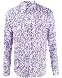 Мужская светло-фиолетовая рубашка с длинным рукавом с цветочным принтом от Canali