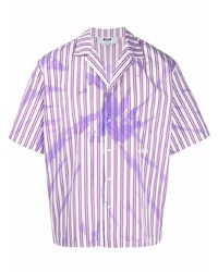Мужская светло-фиолетовая рубашка с коротким рукавом в вертикальную полоску от MSGM