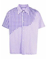 Мужская светло-фиолетовая рубашка с коротким рукавом в мелкую клетку от ERL