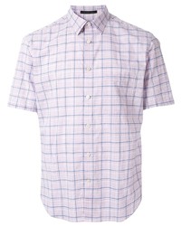 Мужская светло-фиолетовая рубашка с коротким рукавом в шотландскую клетку от D'urban