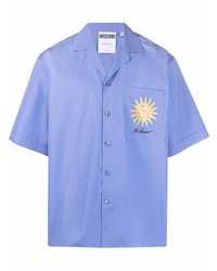 Светло-фиолетовая рубашка с коротким рукавом с вышивкой