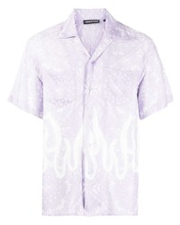 Светло-фиолетовая рубашка с коротким рукавом с "огурцами"