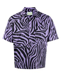 Мужская светло-фиолетовая рубашка с коротким рукавом с принтом от Aries