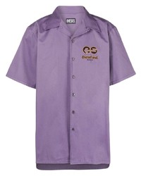 Мужская светло-фиолетовая рубашка с коротким рукавом с принтом от Diesel