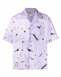 Мужская светло-фиолетовая рубашка с коротким рукавом с принтом от Marni