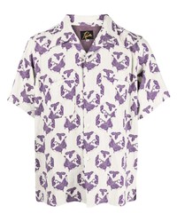 Мужская светло-фиолетовая рубашка с коротким рукавом с принтом от Needles