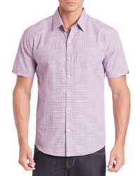 Светло-фиолетовая рубашка с коротким рукавом с цветочным принтом