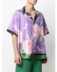 Мужская светло-фиолетовая рубашка с коротким рукавом с цветочным принтом от Valentino
