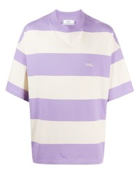 Мужская светло-фиолетовая футболка с круглым вырезом в горизонтальную полоску от Ami Paris