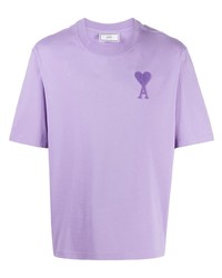 Мужская светло-фиолетовая футболка с круглым вырезом с вышивкой от Ami Paris