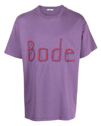 Мужская светло-фиолетовая футболка с круглым вырезом с вышивкой от Bode