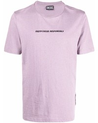 Мужская светло-фиолетовая футболка с круглым вырезом с вышивкой от Diesel