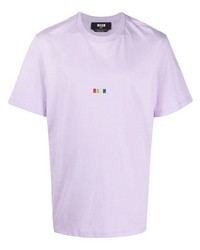 Мужская светло-фиолетовая футболка с круглым вырезом с вышивкой от MSGM