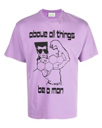 Мужская светло-фиолетовая футболка с круглым вырезом с принтом от Aries