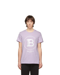 Мужская светло-фиолетовая футболка с круглым вырезом с принтом от Balmain