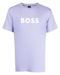 Мужская светло-фиолетовая футболка с круглым вырезом с принтом от BOSS