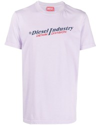 Мужская светло-фиолетовая футболка с круглым вырезом с принтом от Diesel