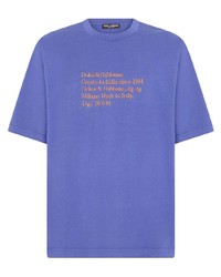 Мужская светло-фиолетовая футболка с круглым вырезом с принтом от Dolce & Gabbana