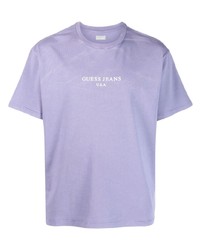 Мужская светло-фиолетовая футболка с круглым вырезом с принтом от GUESS USA