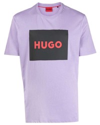 Мужская светло-фиолетовая футболка с круглым вырезом с принтом от Hugo