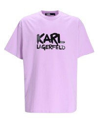 Мужская светло-фиолетовая футболка с круглым вырезом с принтом от Karl Lagerfeld