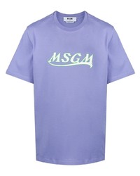 Мужская светло-фиолетовая футболка с круглым вырезом с принтом от MSGM