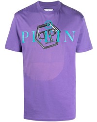 Мужская светло-фиолетовая футболка с круглым вырезом с принтом от Philipp Plein