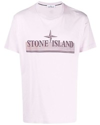 Мужская светло-фиолетовая футболка с круглым вырезом с принтом от Stone Island