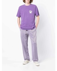 Мужская светло-фиолетовая футболка с круглым вырезом с принтом от Stussy