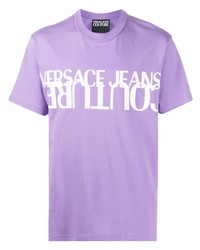 Мужская светло-фиолетовая футболка с круглым вырезом с принтом от VERSACE JEANS COUTURE