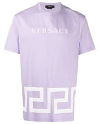 Мужская светло-фиолетовая футболка с круглым вырезом с принтом от Versace